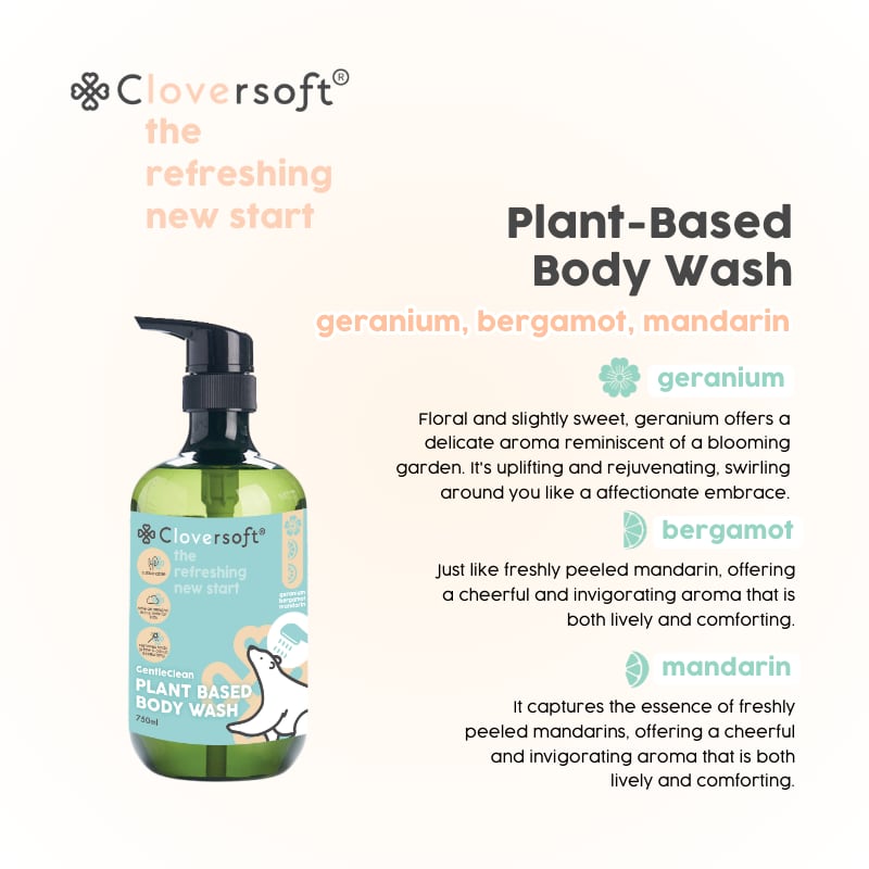 [1 Bottle] Cloversoft Plant-Based Body Wash 750ml…, view 3