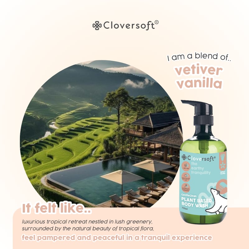 [1 Bottle] Cloversoft Plant-Based Body Wash 750ml (Vetiver…, view 2