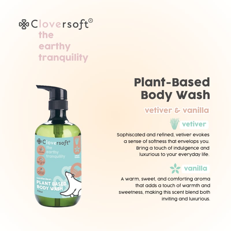 [1 Bottle] Cloversoft Plant-Based Body Wash 750ml (Vetiver…, view 3