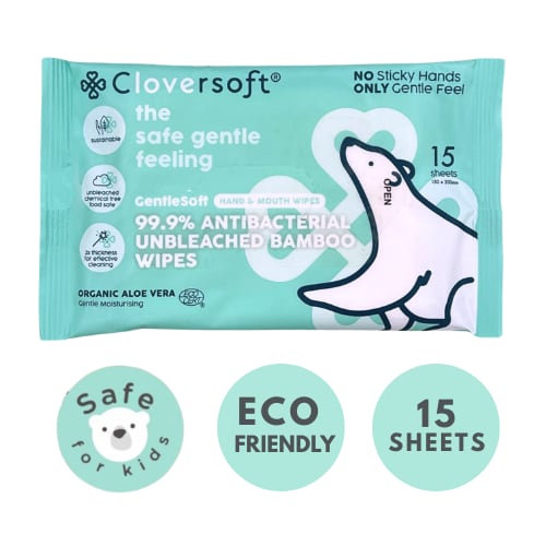[15 Packs x 15 sheets] Cloversoft Organic Antibacterial Wipes