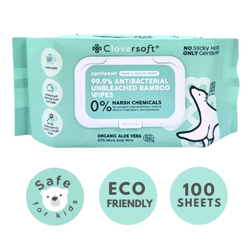 [2 Packs x 100 sheets] Cloversoft Organic Antibacterial Wipes