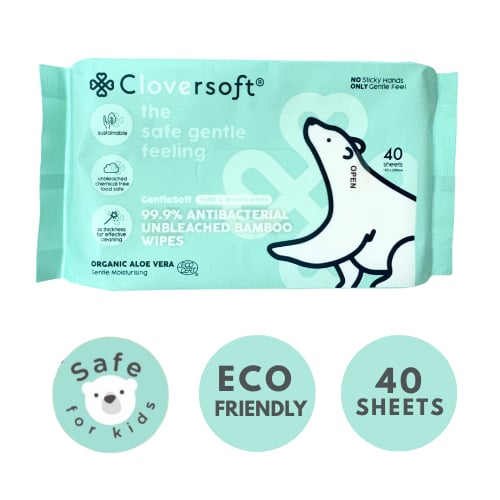 [3 Packs x 40 sheets] Cloversoft Organic Antibacterial Wipes
