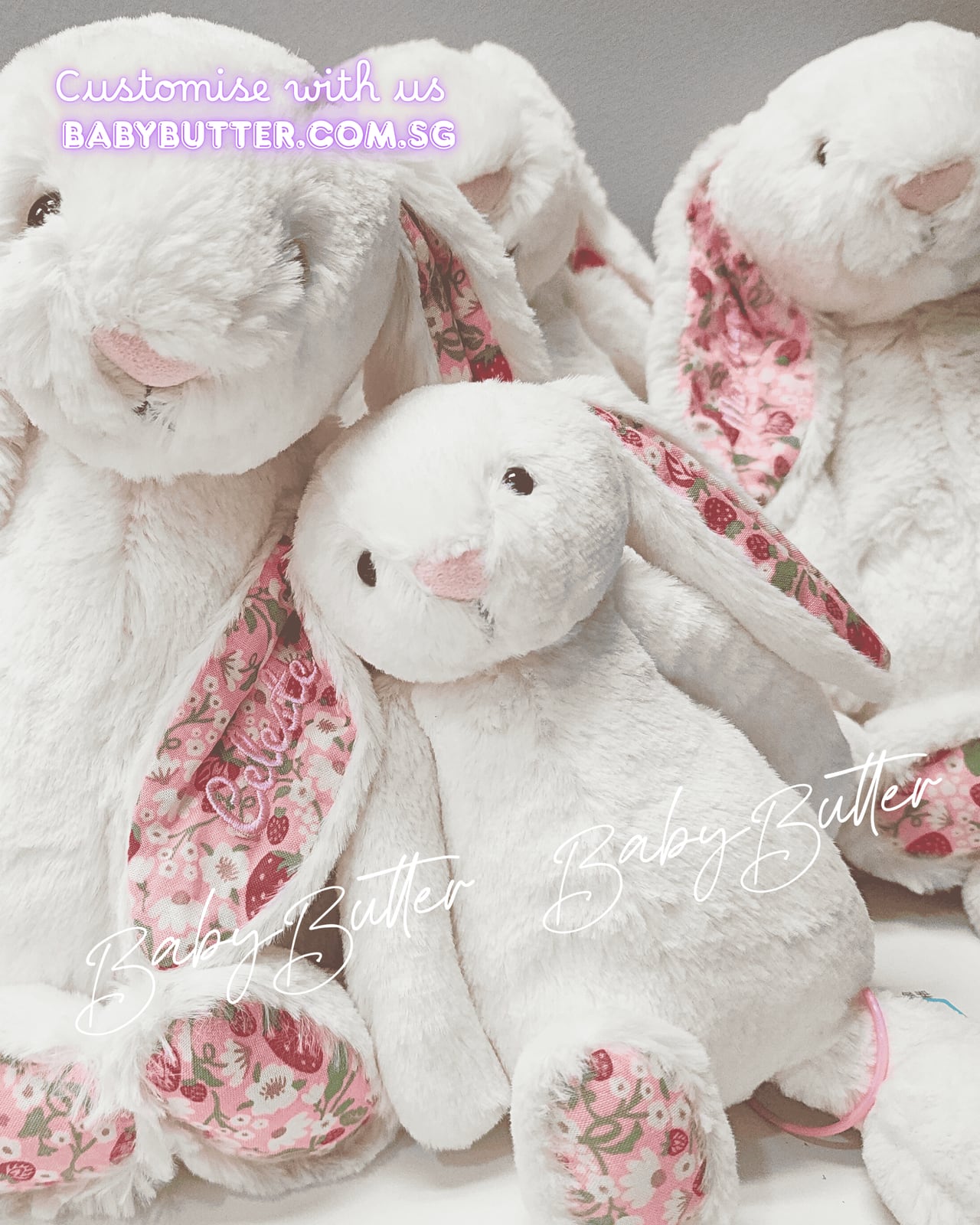Blossom Cream Bunny 'Berry' (Small, 18cm) - Personalised Jellycat Bunny