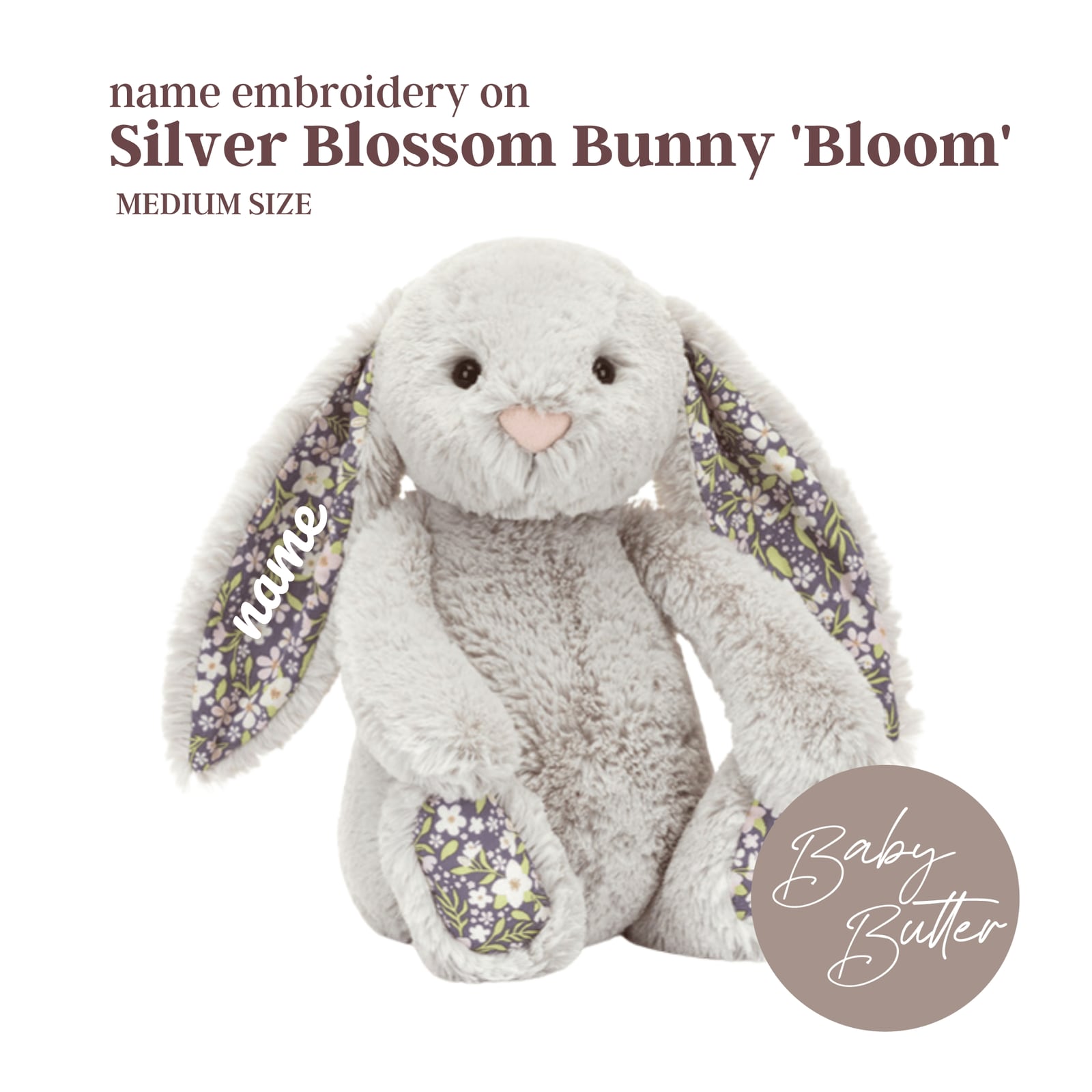 Blossom Silver Bunny 'Bloom' (Medium, 31cm) - Personalised Jellycat Bunny