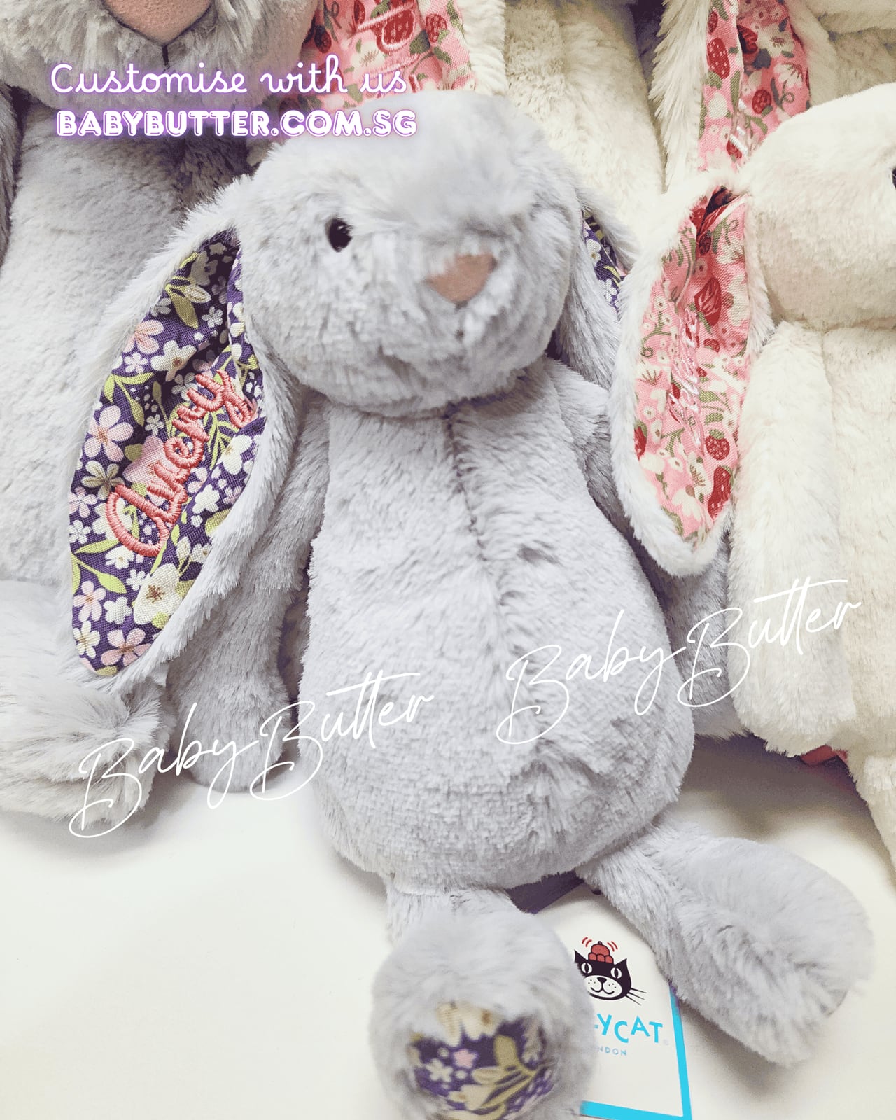 Blossom Silver Bunny 'Bloom' (Small, 18cm) - Personalised Jellycat Bunny