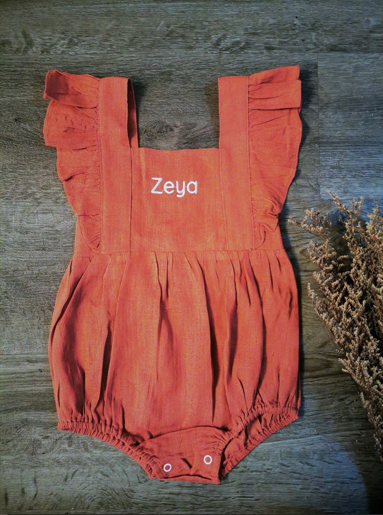 Flutter Sleeves with Name Embroidery - Auburn