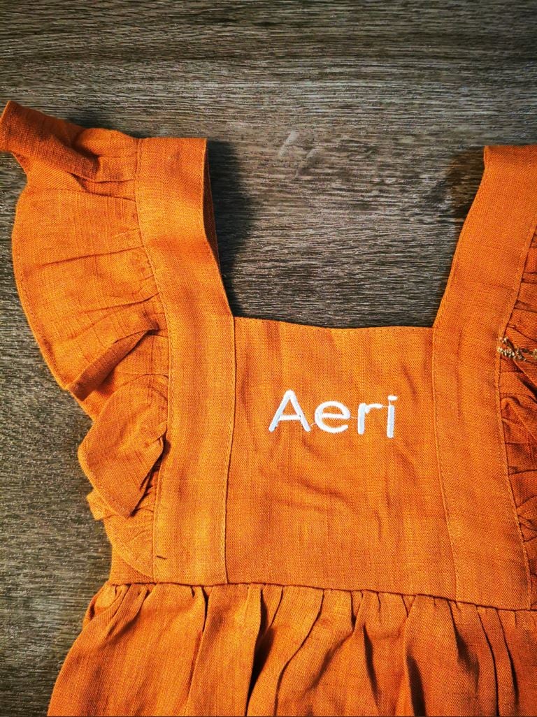 Flutter Sleeves with Name Embroidery -Cedar, view 2