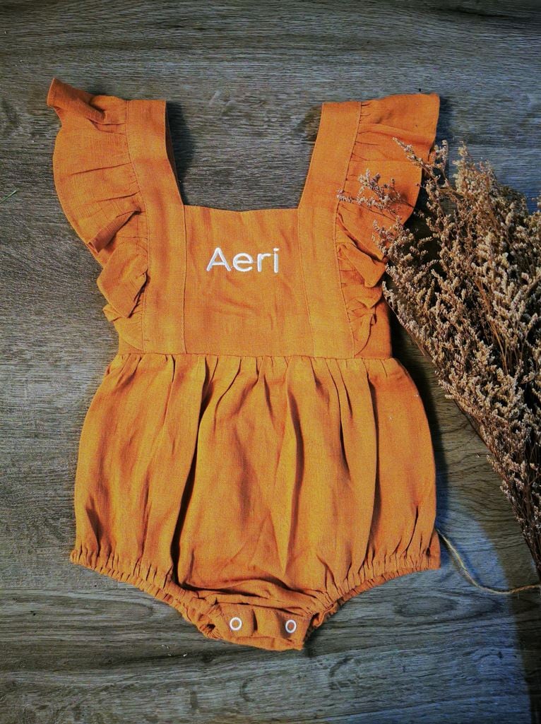 Flutter Sleeves with Name Embroidery -Cedar