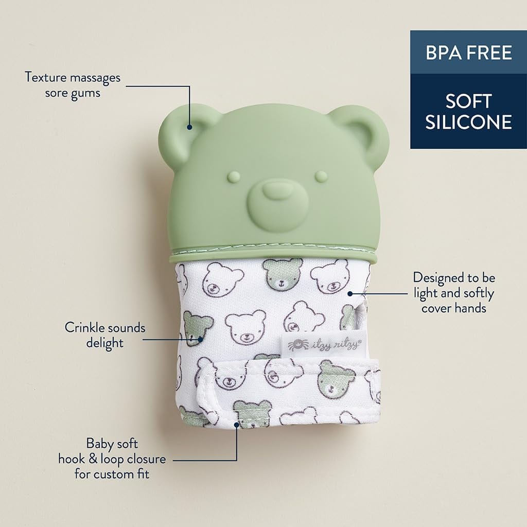 Itzy Mitt® Teething Mittens - Sage Green Bear