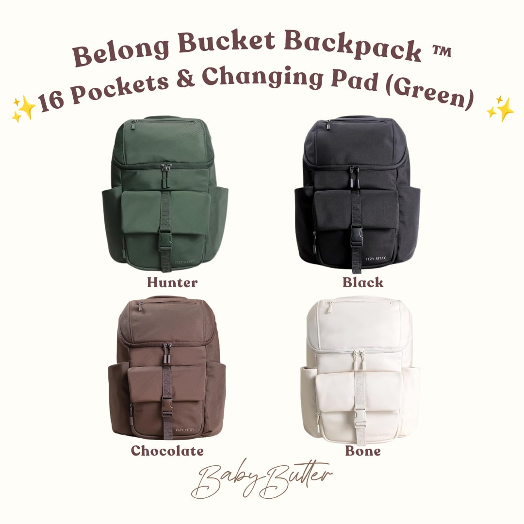 Itzy Ritzy Belong Bucket Backpack™ with 16 Pockets & Changing Pad (Green)