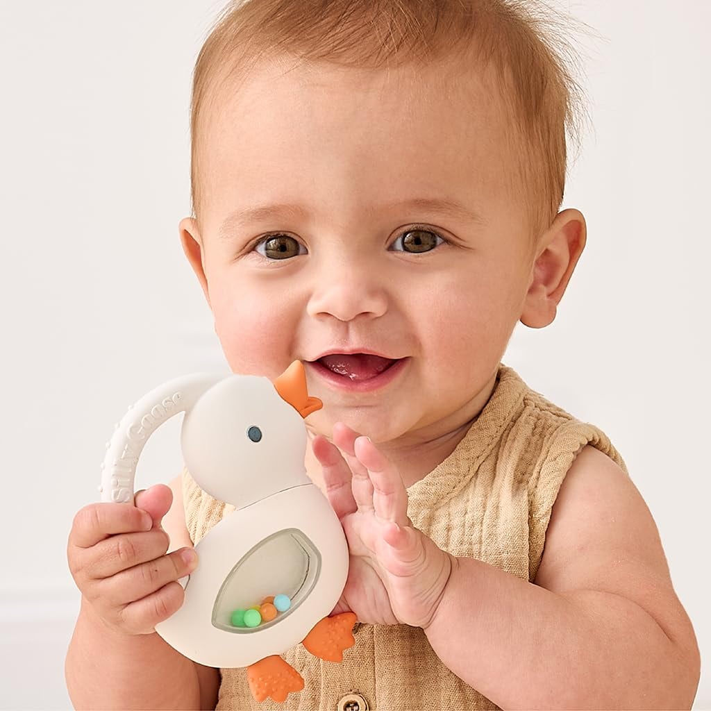 Itzy Ritzy Silicone Rattle Teether - Bitzy Shake Teething Toy - Goose