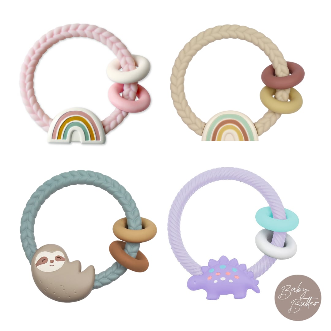 Lilac Dino - Ritzy Rattle® With Teething Rings, view 2
