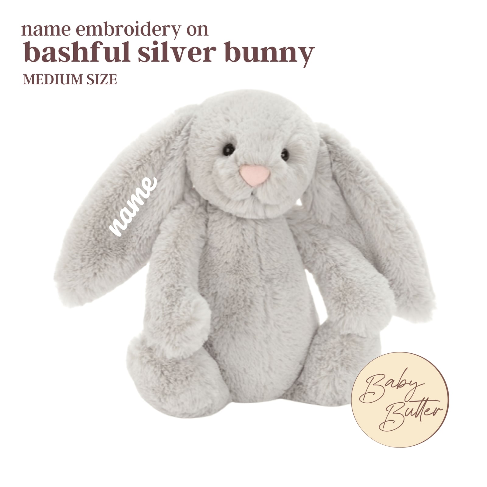 Bashful Silver Bunny (Medium, 31cm) - Personalised…, view 2