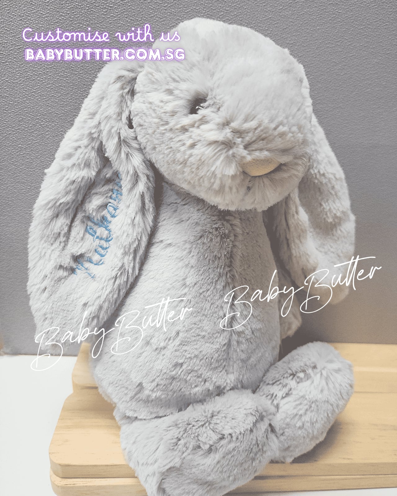 Bashful Silver Bunny (Medium, 31cm) - Personalised Jellycat Bunny Soft