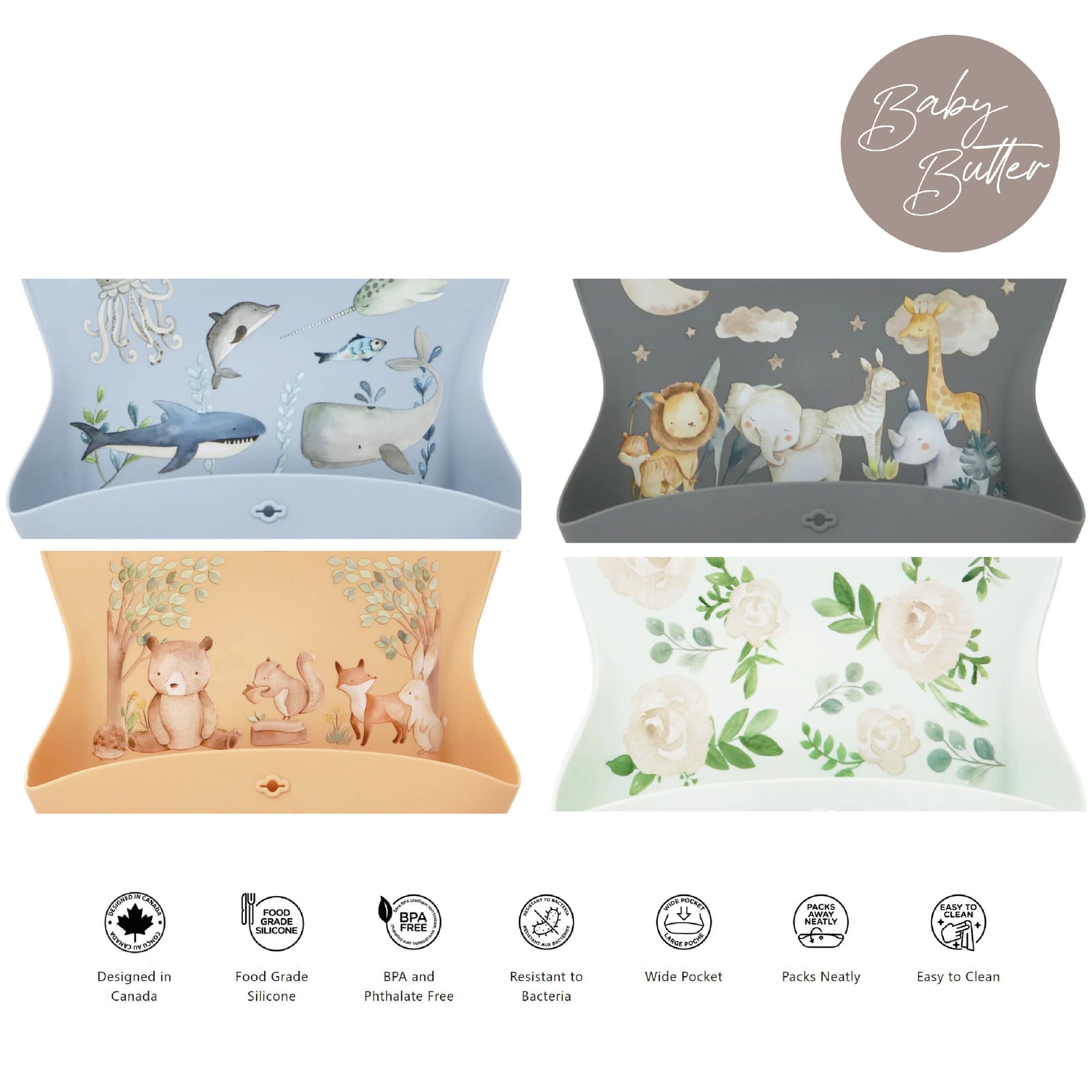 Safari Nights Animal Silicone Printed Food Bib, view 3