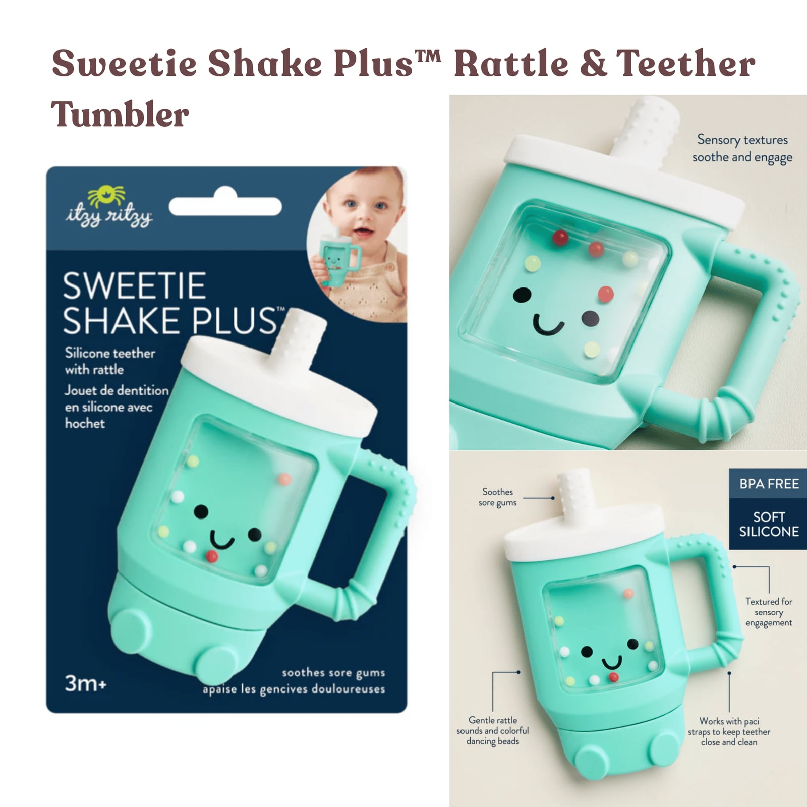 Sweetie Shake Plus™ - Silicone Teether with Rattle - Tumbler