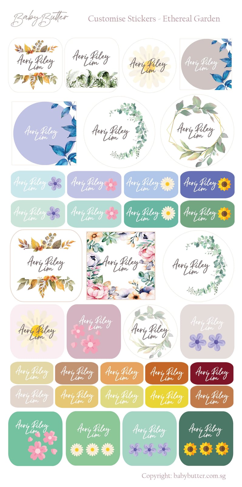 Waterproof Name Labels/Personalised Stickers - Ethereal Garden (Cursive Font)