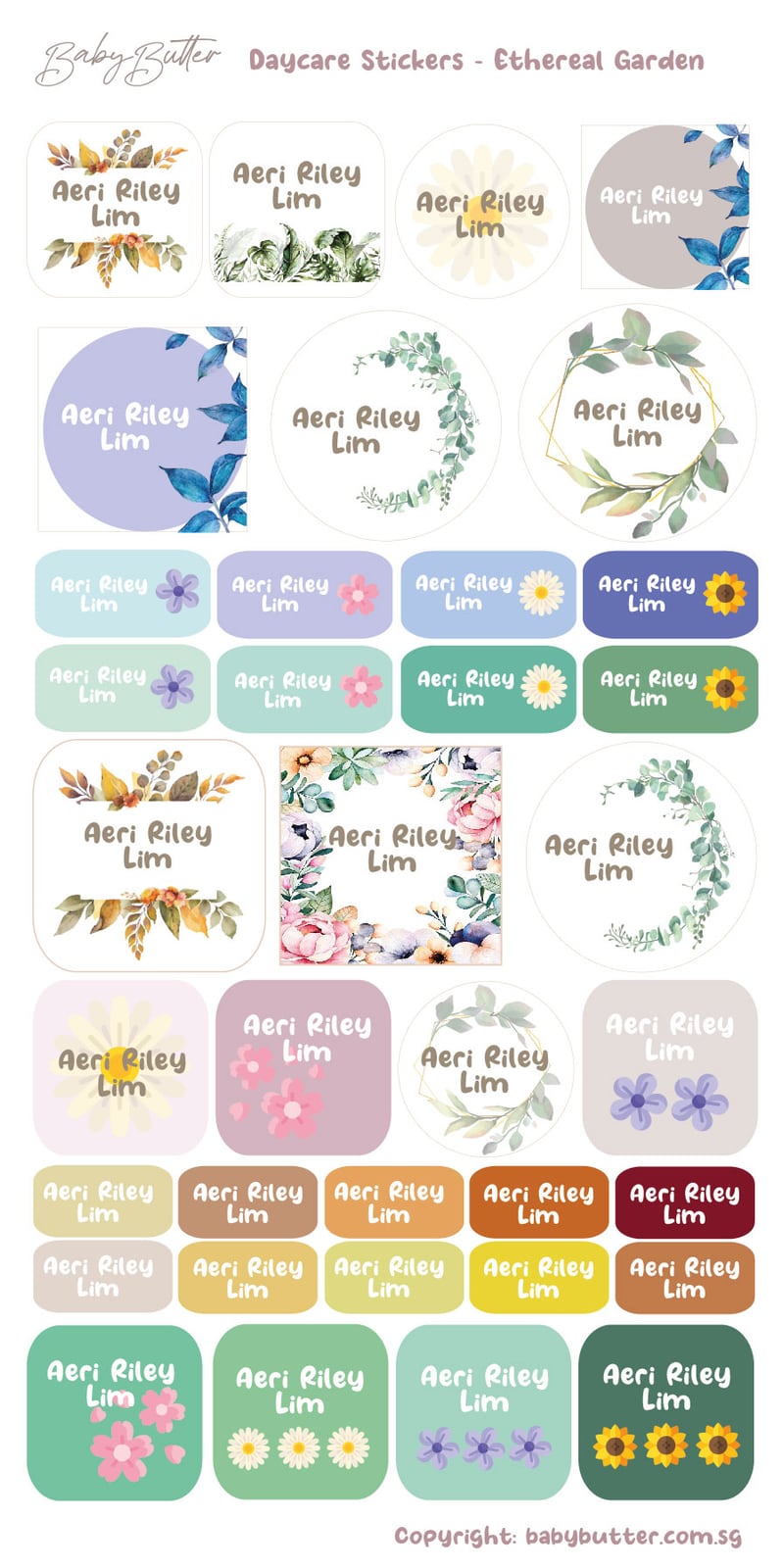 Waterproof Name Labels/Personalised Stickers - Ethereal Garden