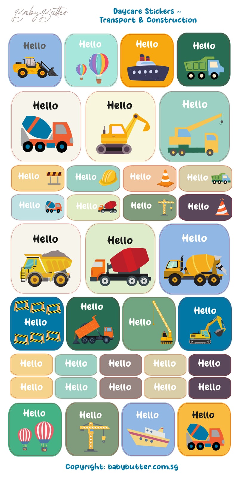 Waterproof Name Labels/Personalised Stickers -Transport & Construction